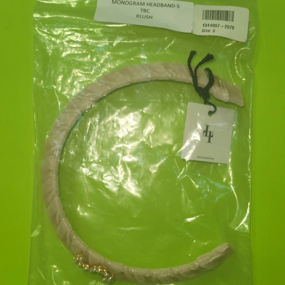 LELET NY Faux pearl-embellished gold-tone and velvet monogram headband - Picture 4 of 6